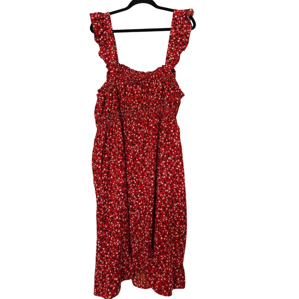 Who What Wear sleeveless floral red white & black smocked dress pockets size 2x - Picture 2 of 8